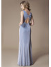 Silver Jersey Twist Pleated Bridesmaid Dress
